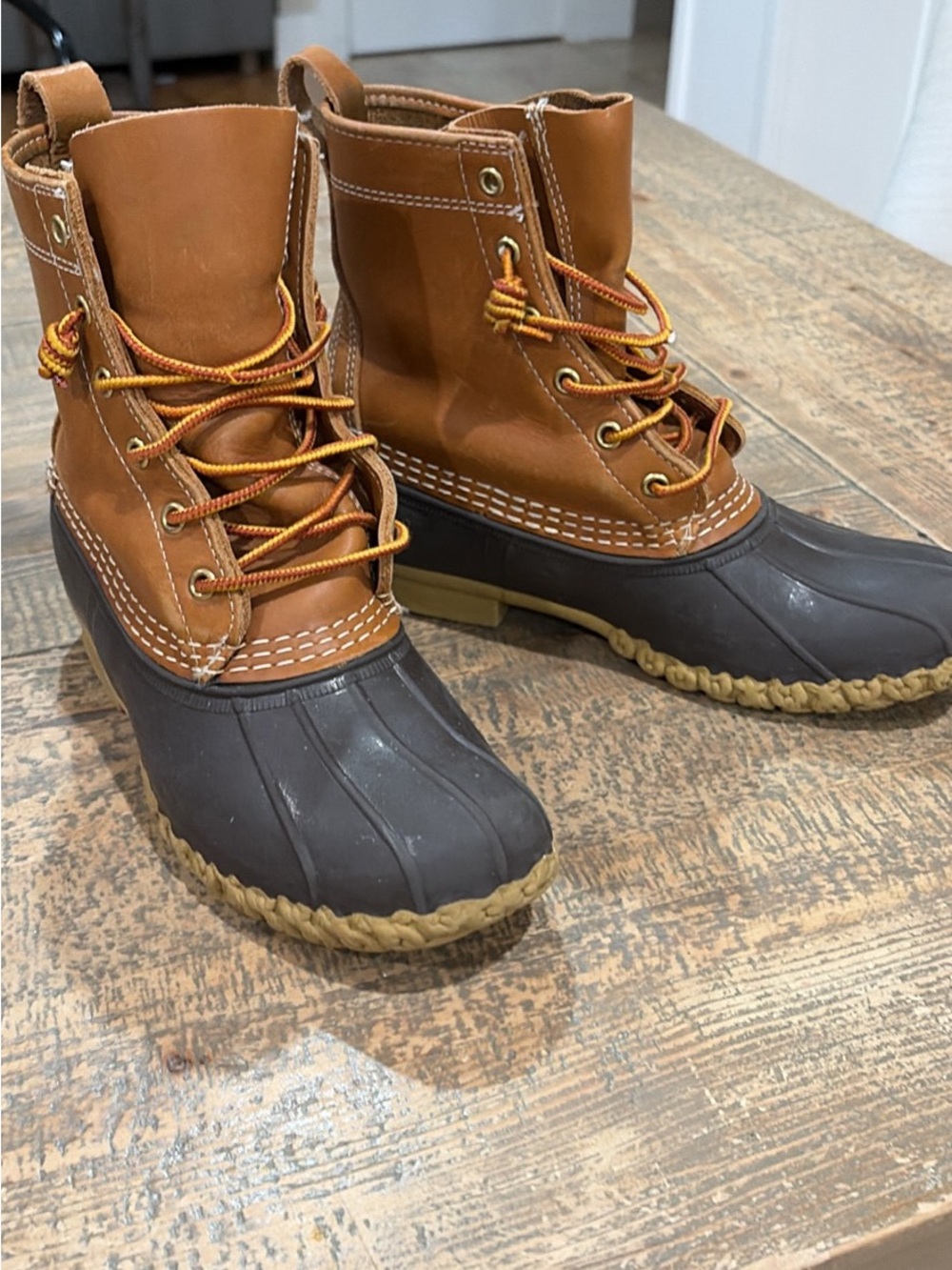 L.L. Bean Women's Two-Tone Duck Boots - Tan & Dark Brown